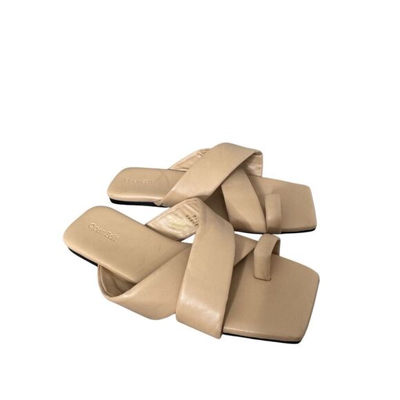 Open Edit Sandals Size 9 Beige Square Open Toe Crisscross Slides - Picture 4 of 8